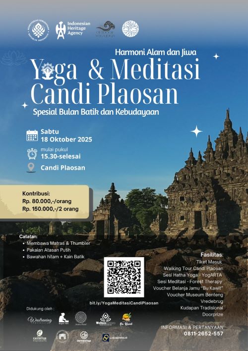 Rasakan harmoni alam dan jiwa lewat yoga dan meditasi di Candi Plaosan, Klaten, dalam rangka Bulan Batik dan Kebudayaan 2025.  Foto: Istimewa