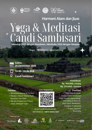 Ritual wellness di Candi Sambisari hadirkan yoga, meditasi, dan refleksi diri untuk menutup 2025 dengan tenang dan menyambut 2026 penuh kesadaran. foto: Istimewa